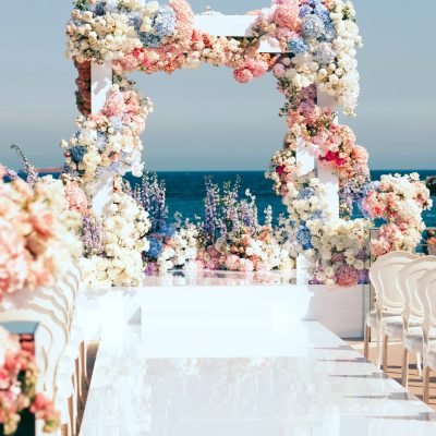 view on wedding archway in front